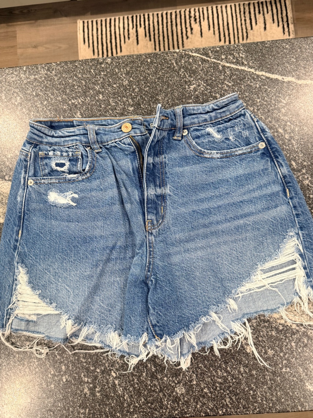 American Eagle Outfitters Blue Distressed High-Waist Jean Shorts